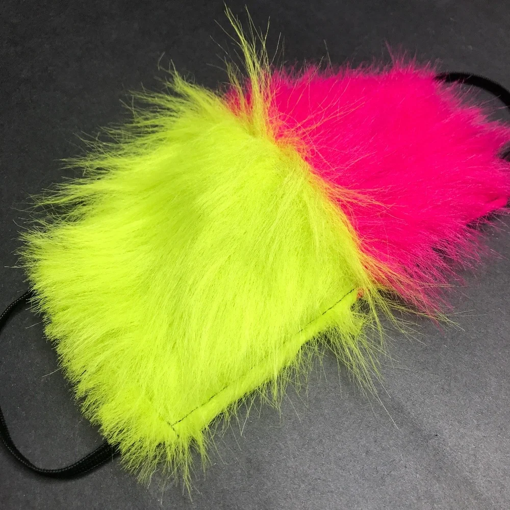 Pink Monster Fur Face Mask Green Cat Halloween Costume Animal Fuzzy Rave Fursuit